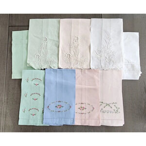 Vintage Madeira Guest towels with embroidery Pastels Spring Floral lot of 9